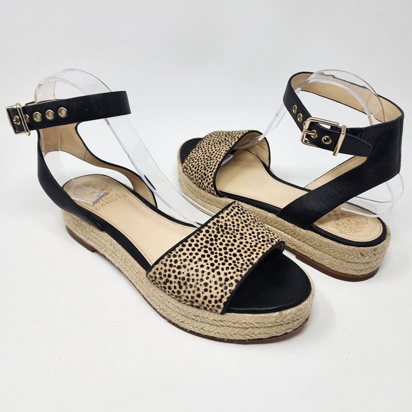 Vince Camuto Espadrille Sandals Women's 8.5 Kathalia Cow Hair Leopard Platform - Picture 2 of 10